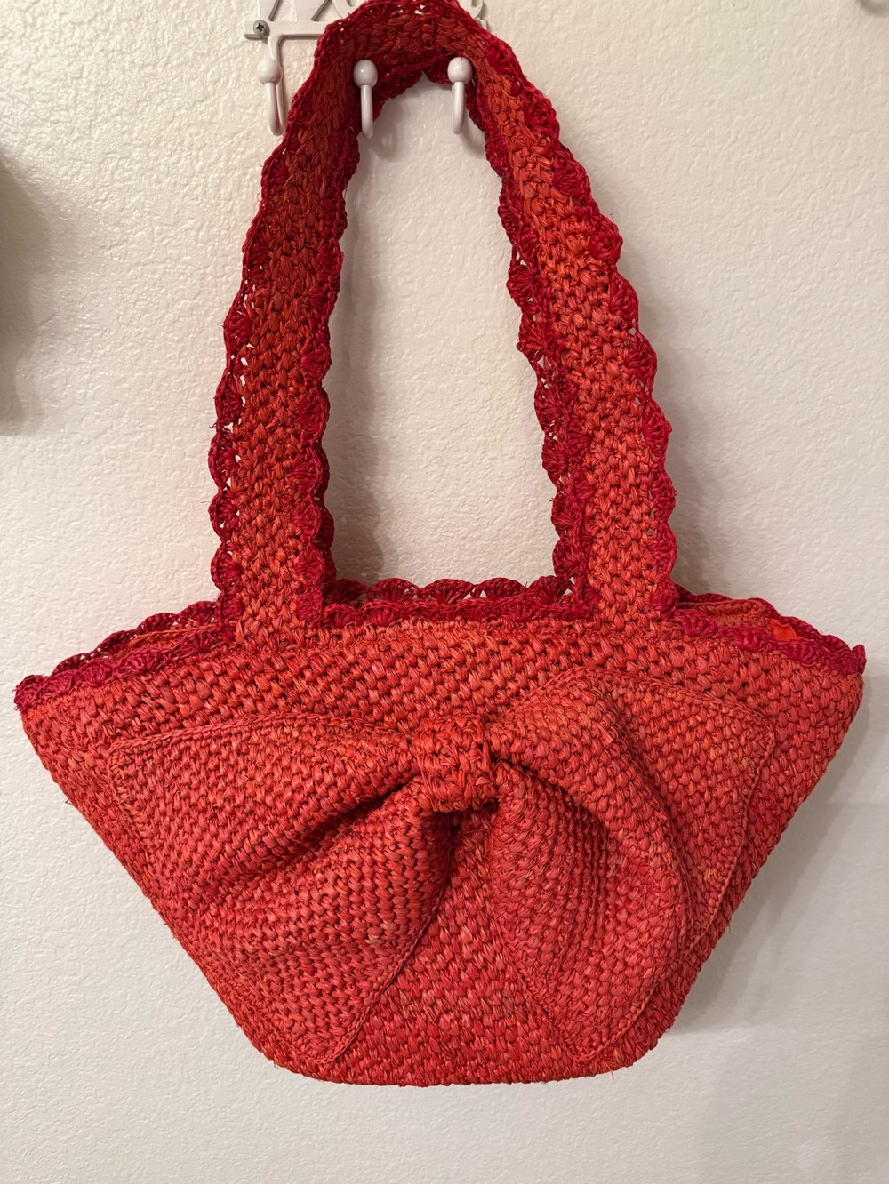 kate spade Red Handwoven Crochet Shoulder Bag with Bow Accent